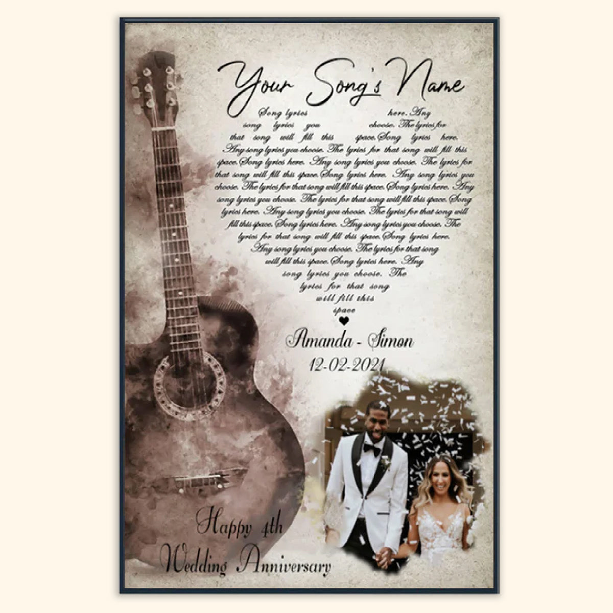 Guitar Song Lyrics Personalized Canvas Gift For Couple