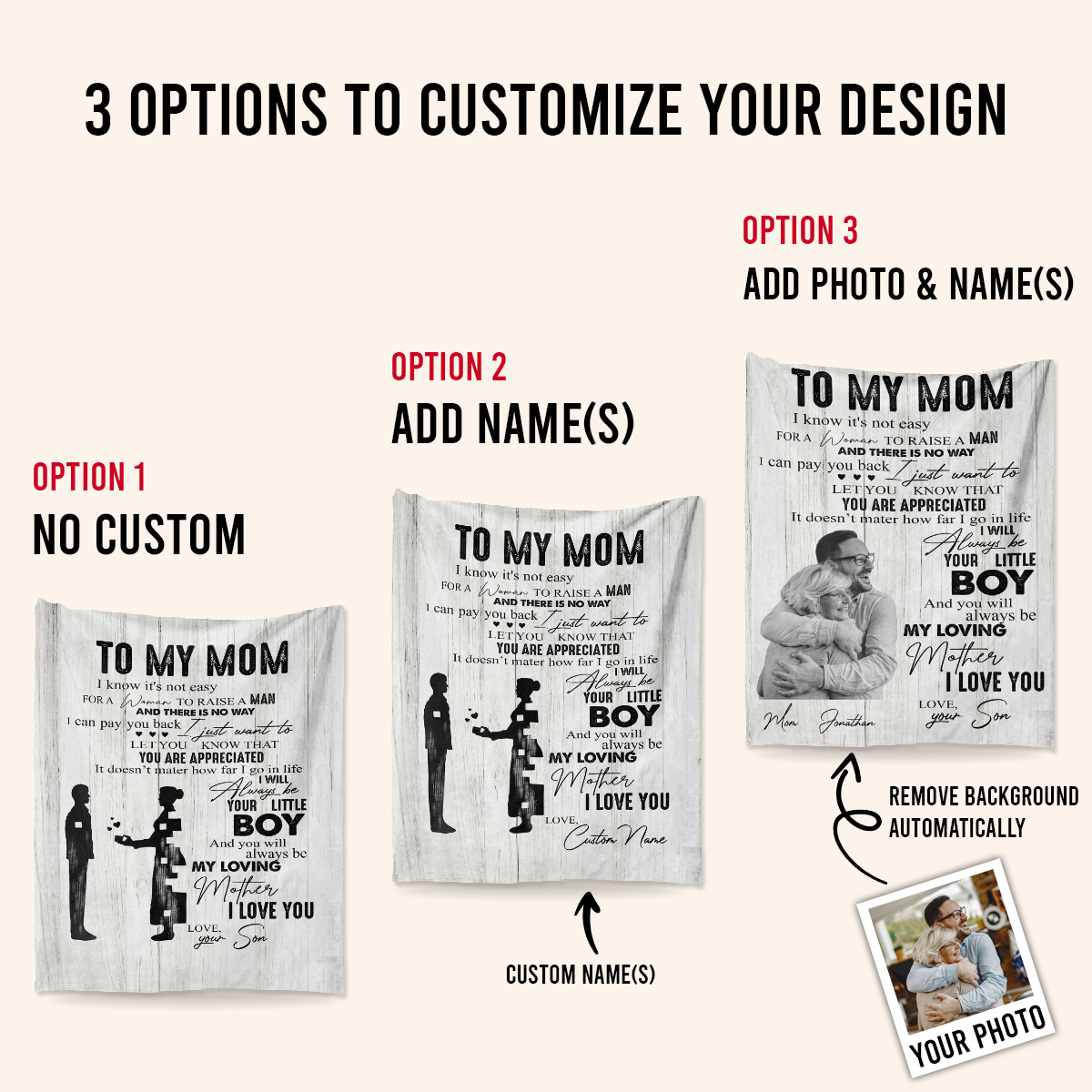 Custom Blanket With Pictures - To My Mom I Will Always Be Your Little Boy - Son To Mom Gift, Mother's Day Gift For Mom