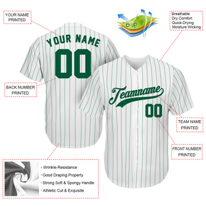 Custom Baseball Jerseys - Baseball Fan Gift - Pinstripe White Green - St. Patrick's Day Baseball Outfit