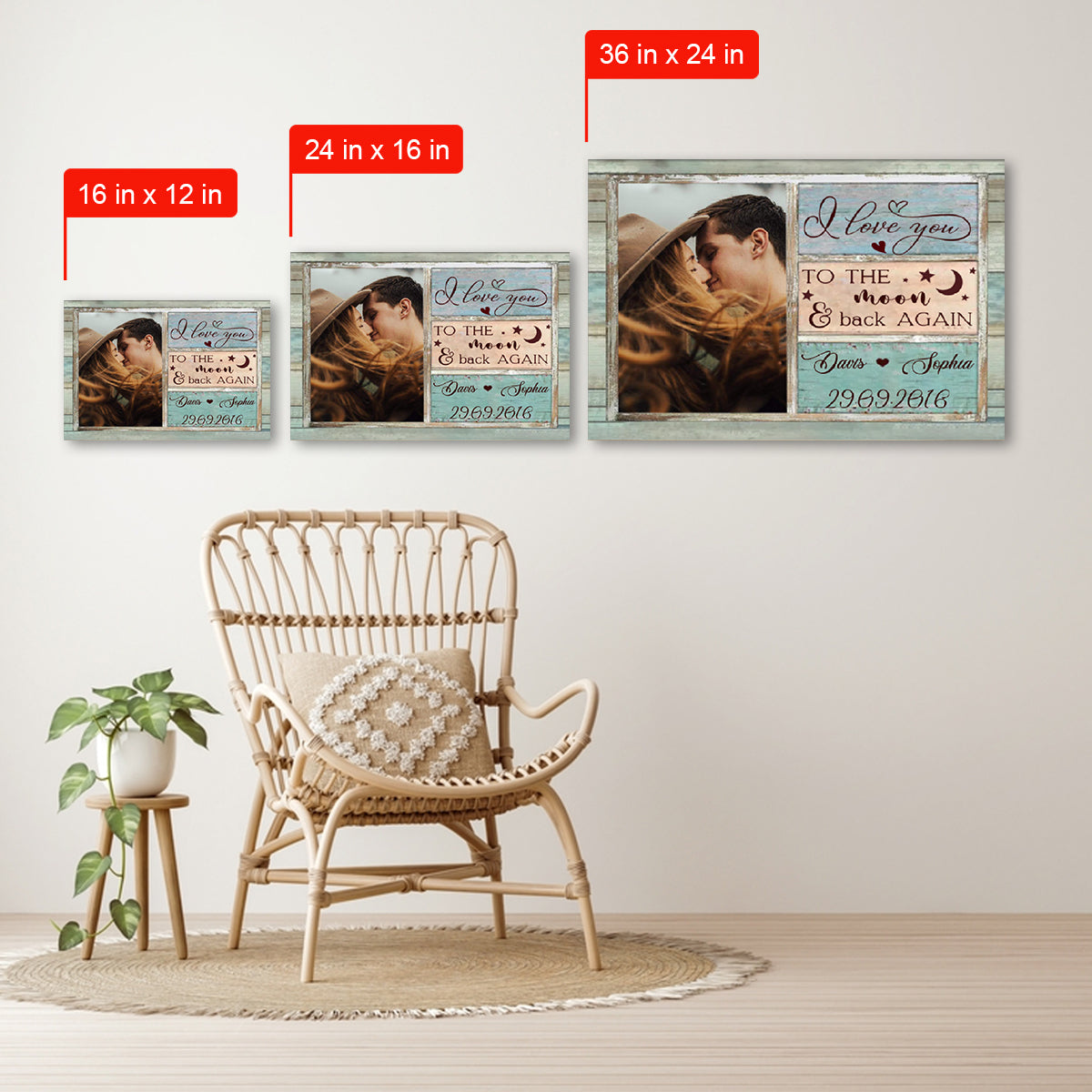 Love You To The Moon And Back Personalized Canvas Couple