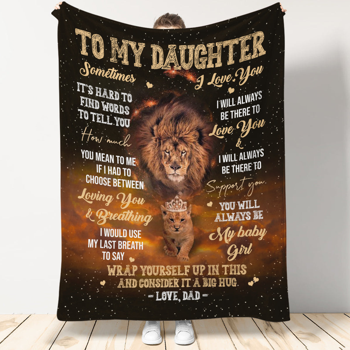 Gift For Daughter Blanket, To My Daughter, You'll Always Be My Baby Girl, Dad & Daughter Lion Fleece Blanket Live Preview