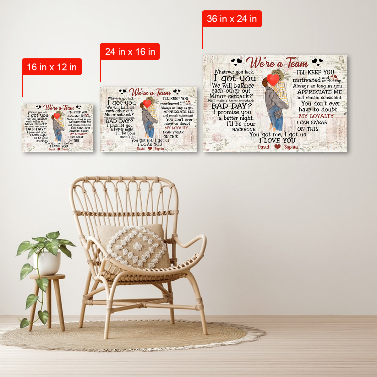 We're A Team Vintage Personalized Canvas Gift For Couple