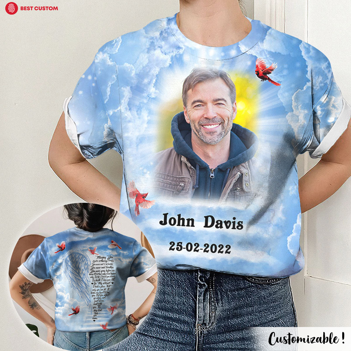 Missing You Always, Cardinal - Personalized Photo 3D All Over Print Shirt - Memorial