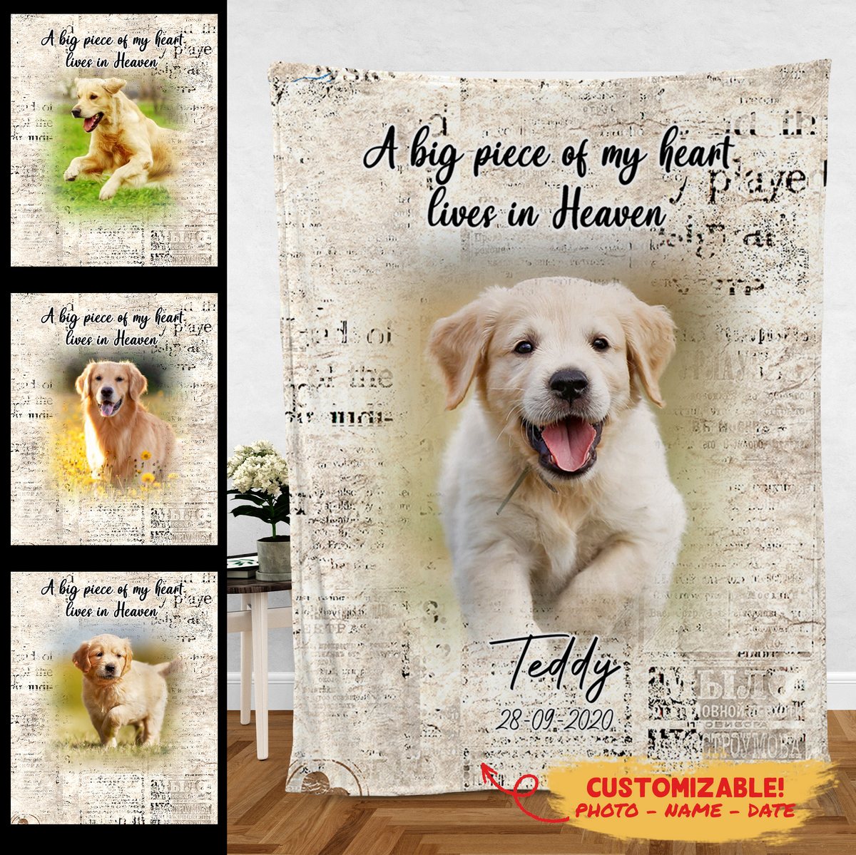Memorial Blanket For Dog - A Big Piece Of My Heart Lives In Heaven - In Memory Dog Gifts