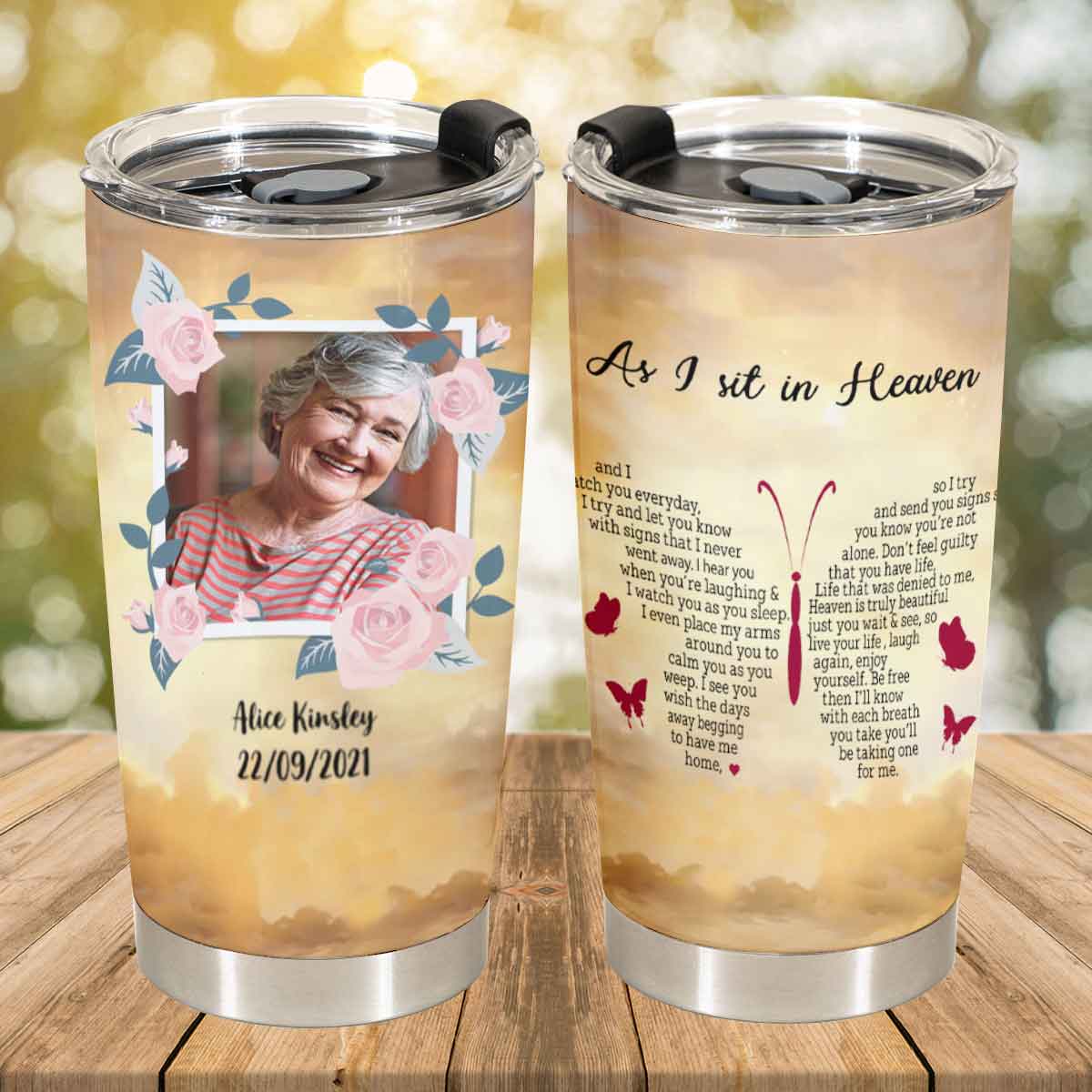 Memorial Tumbler, As I Sit In Heaven Custom Photo Memorial Gift