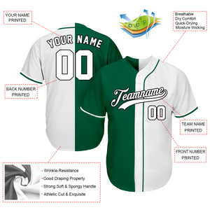 Custom Button Down Baseball Jerseys - Good Gifts For Baseball Fans - Split Green White - St. Patrick's Day Baseball Outfit