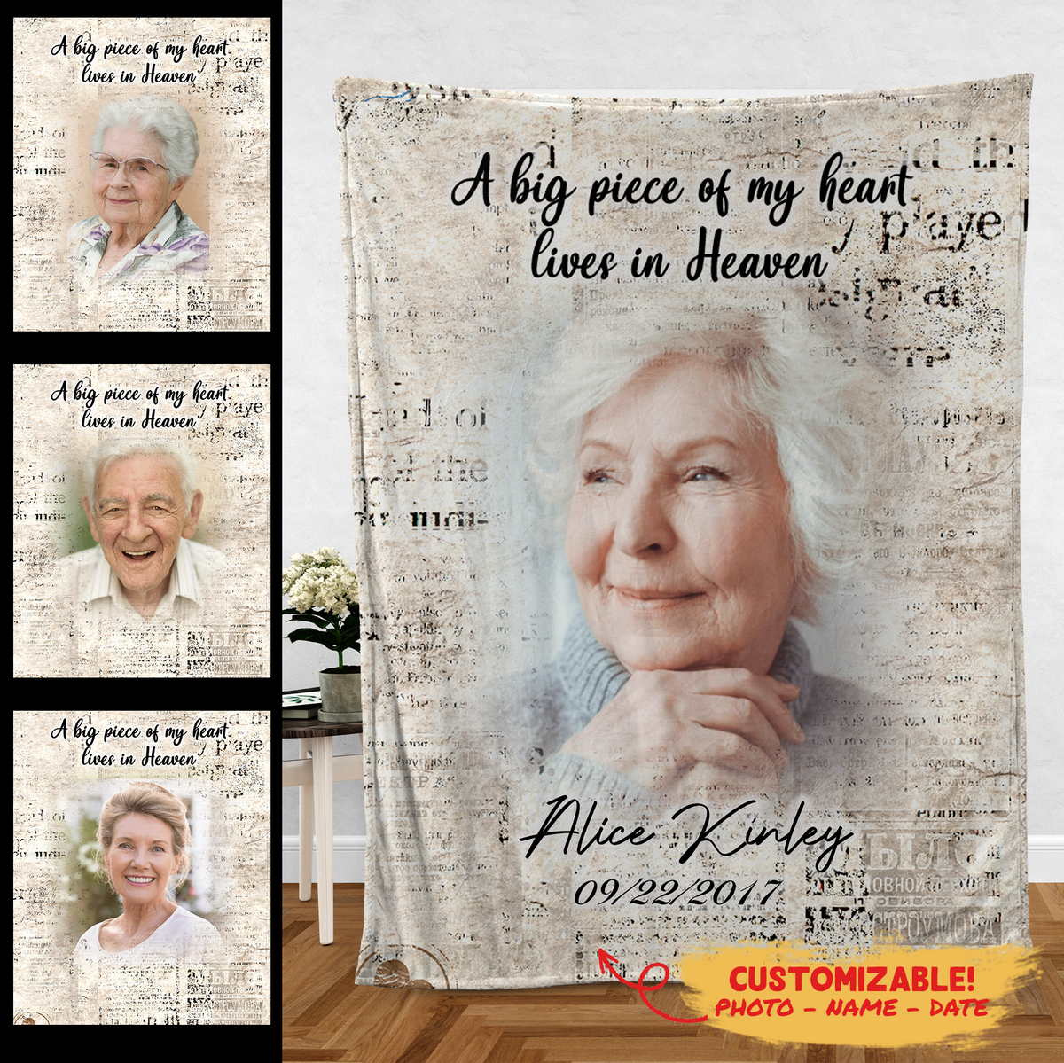 A Big Piece Of My Heart Lives In Heaven Personalized Memorial Blanket