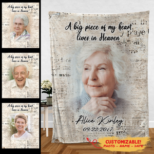 A Big Piece Of My Heart Lives In Heaven Personalized Memorial Blanket