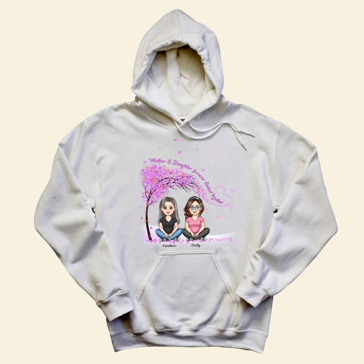 Mom And Daughters Sitting Under Purple Tree - Personalized Apprael - Mother's Day, Gift For Mother