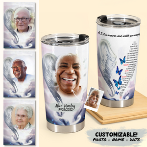 In Loving Memory Gifts - As I Sit In Heaven Angel Wings - Personalized Tumbler Cup