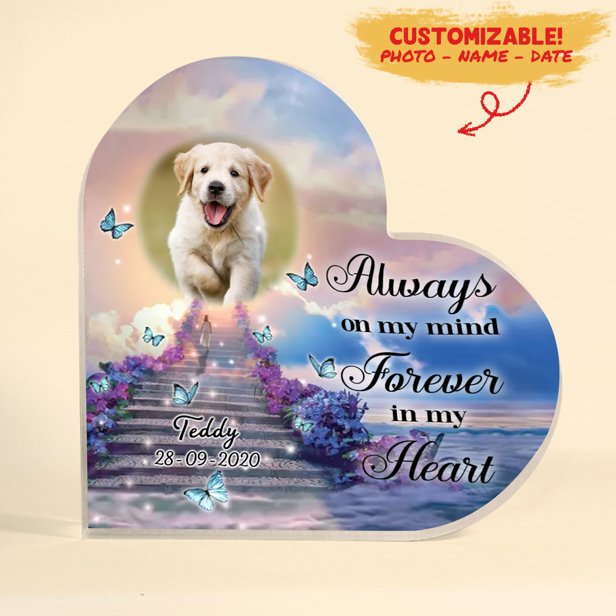 Acrylic Plaque Dog Gift Memorial - Always On My Mind Forever In My Heart - Dog Memorial Gifts For Men