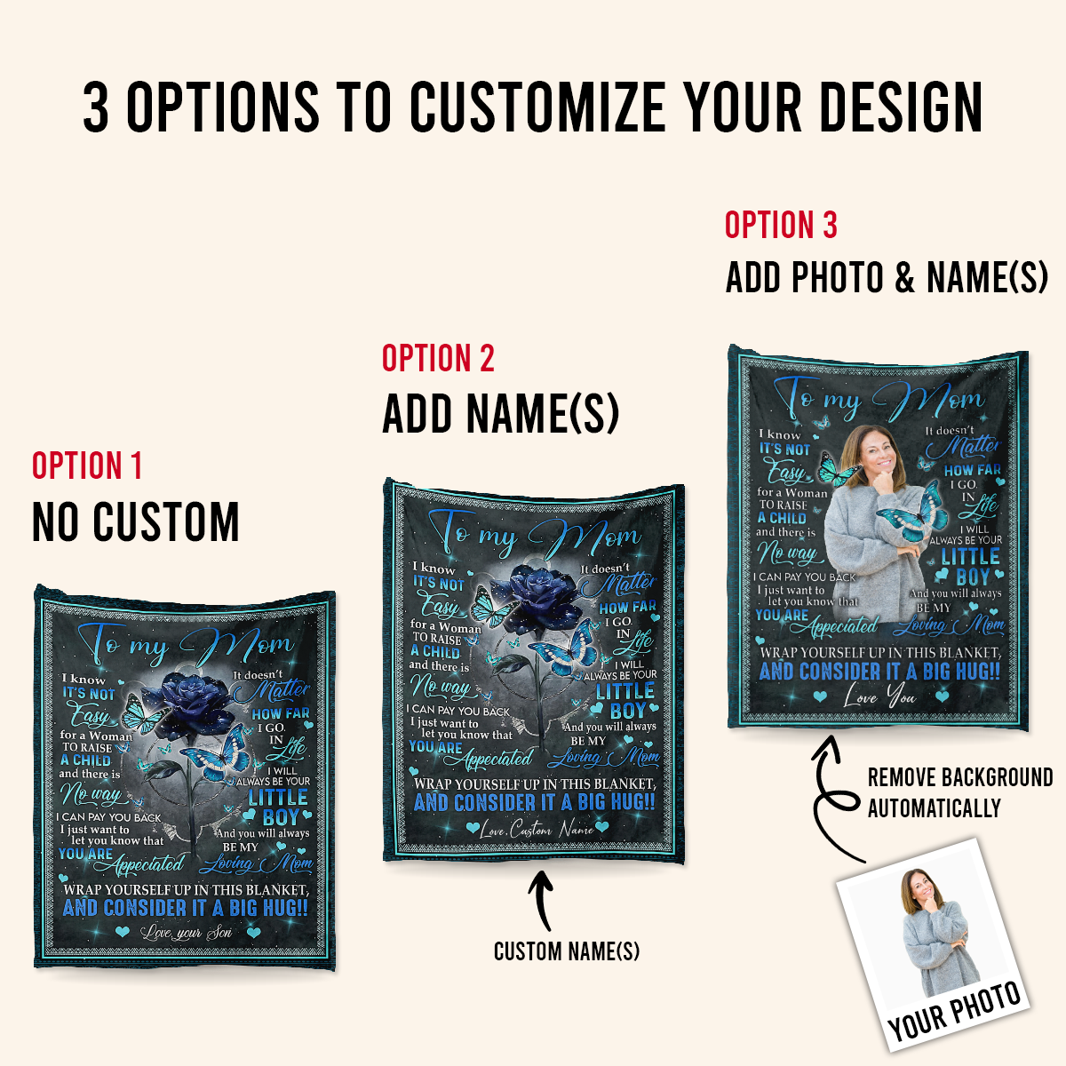 Personalized Blankets With Pictures - To My Mom It Doesn't Matter How Far I Go - Son To Mom, Daughter To Mom, Mother's Day Gift For Mom