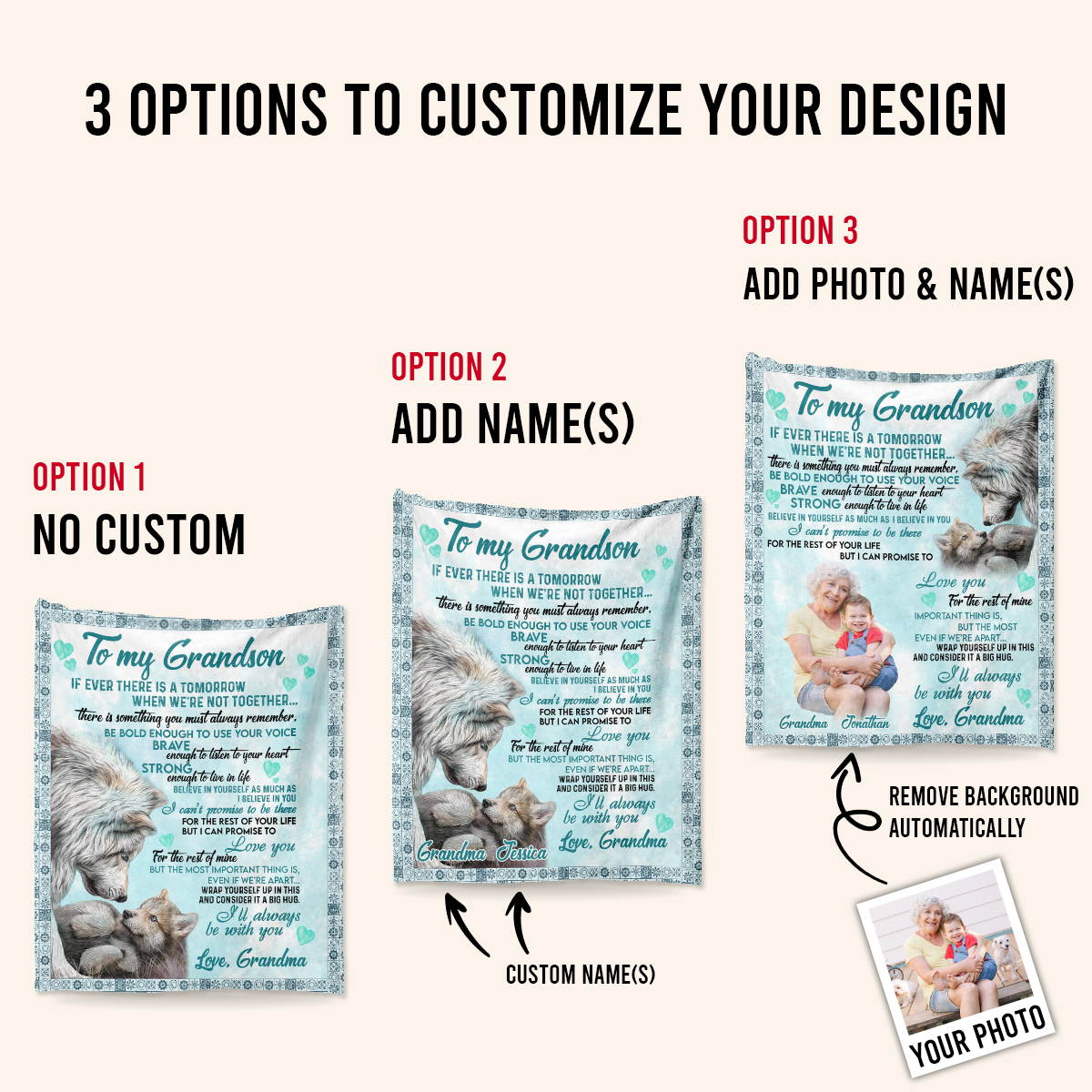 Gift For Grandson Blanket, To My Grandson Wolf I'll Always Be With You - Love From Grandma