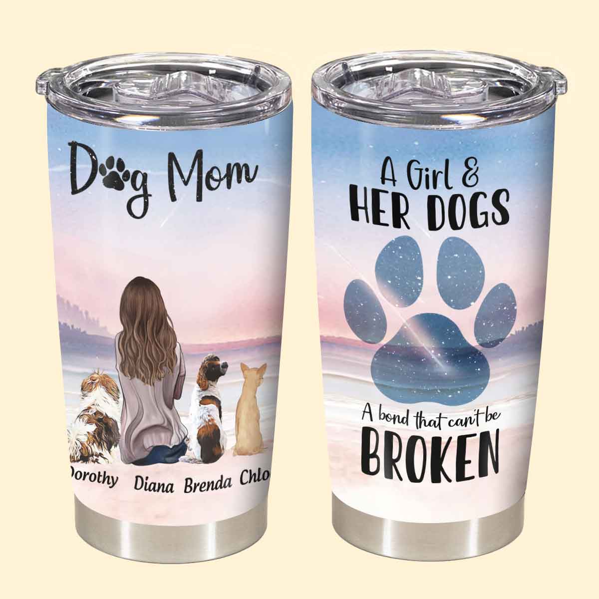 Angel Dog A Girl And Her Dogs A Bond Can't Be Broken - Personalized Tumbler - Birthday Mother's Day Gifts For Dog Mom