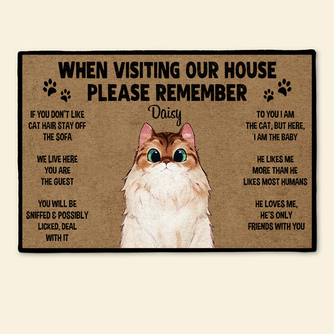 Remember When Visiting Cats House - Personalized Doormat - Gift For Cat Mom
