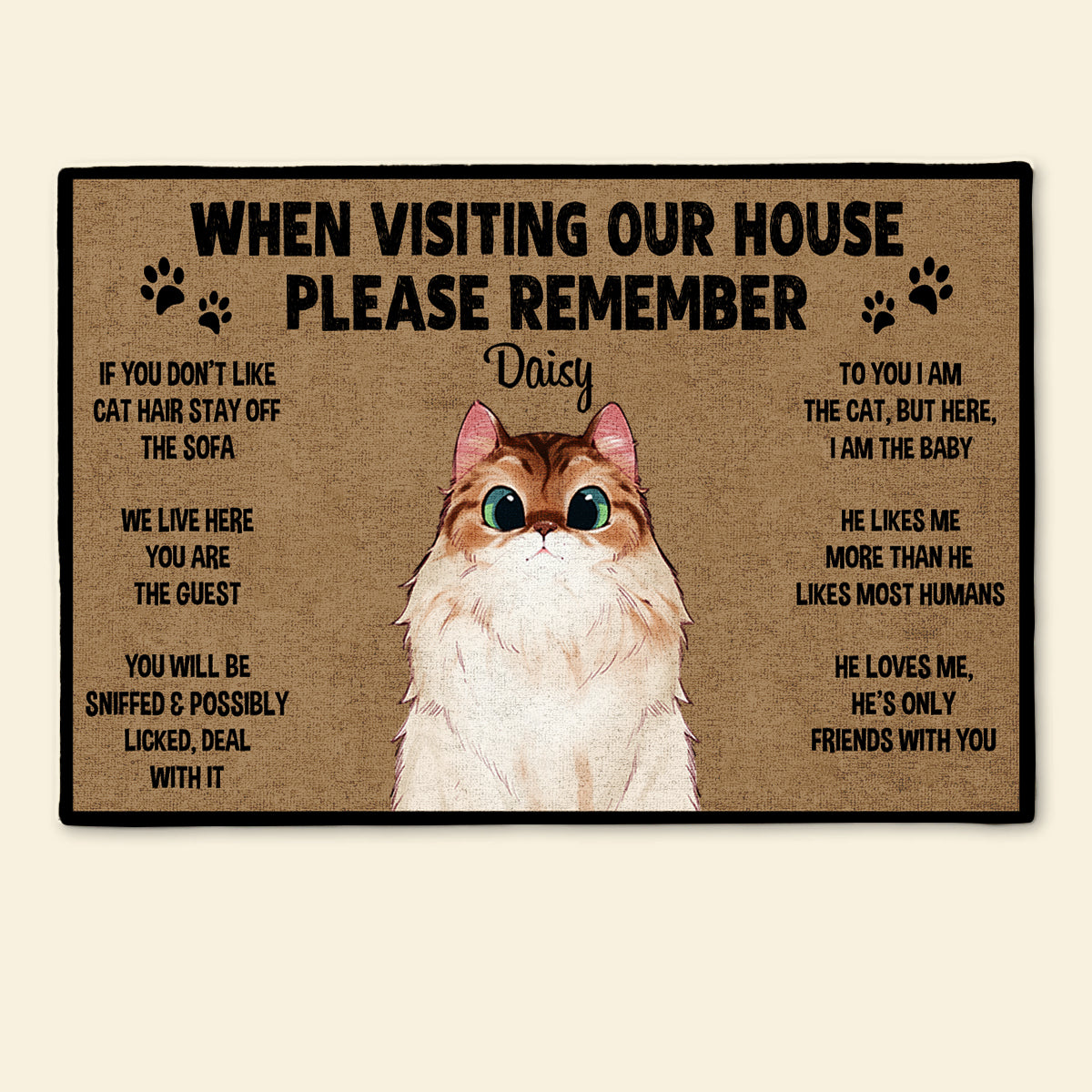 Remember When Visiting Cats House - Personalized Doormat - Gift For Cat Mom