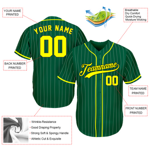Custom Team Baseball Jerseys - Great Gifts For Baseball Fans - Pinstripe Green Yellow - St. Patrick's Day Costume For Baseball Fan