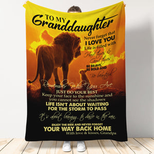 Lion To My Granddaughter Never Forget That I Love You Remember Who You Are Gift From Grandpa Fleece Blanket - Quilt Blanket