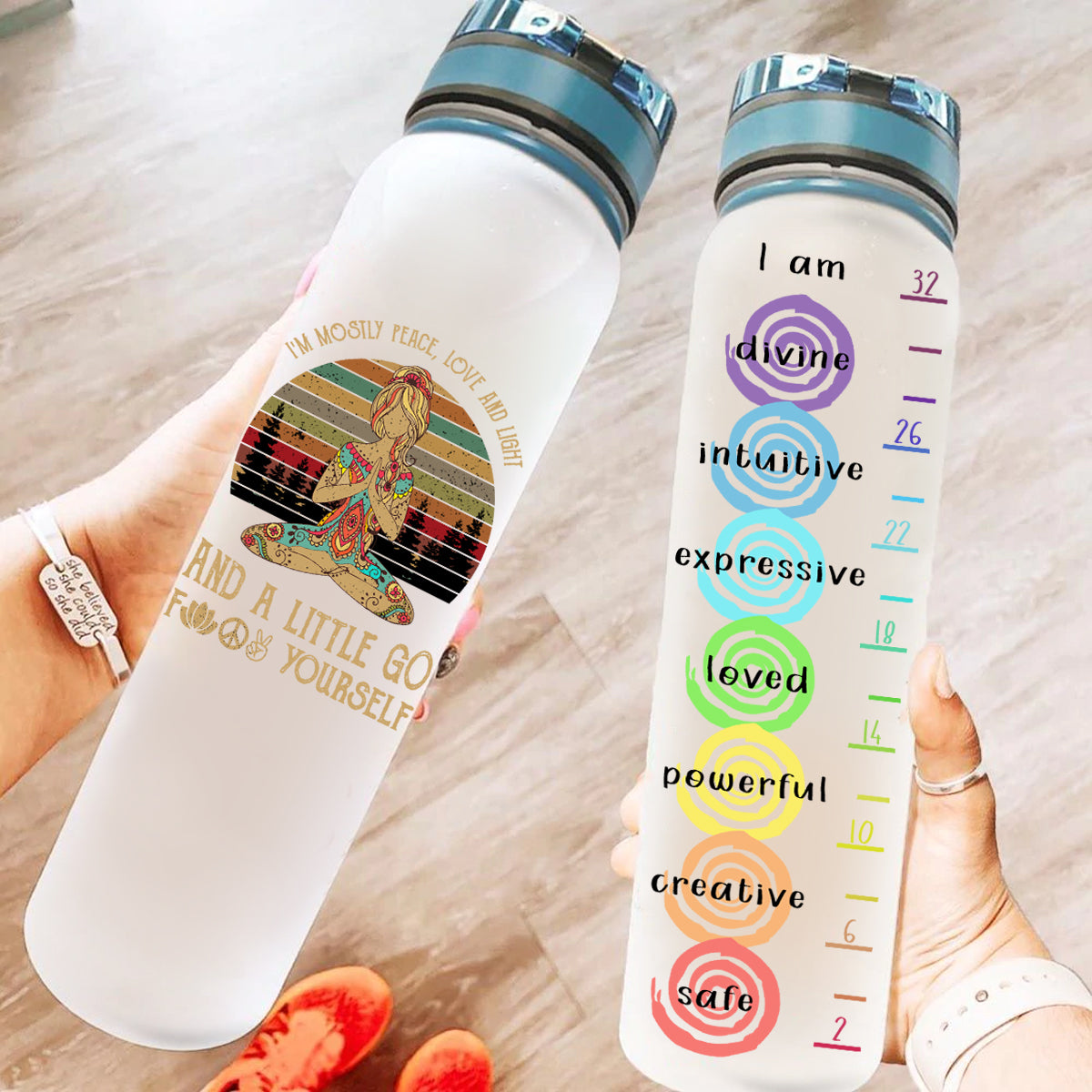 Yoga Hippie I'm Mostly Peace, Love And Light And A Little Go F Yourself Motivational Water Bottle Gift For Friend