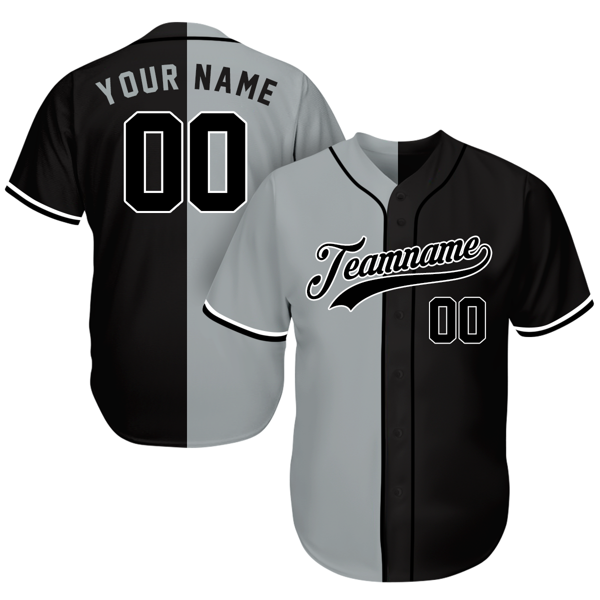 Custom Team Baseball Jerseys - Great Gifts For Baseball Fans - Split Gray Black - Personalized Baseball Father's Day Gifts