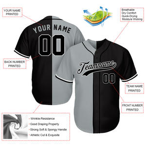 Custom Team Baseball Jerseys - Great Gifts For Baseball Fans - Split Gray Black - Personalized Baseball Father's Day Gifts