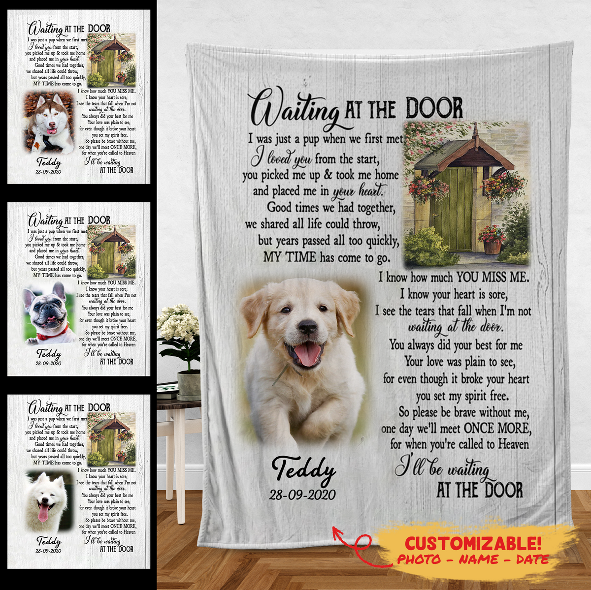 Waiting At The Door Upload Photo Blanket Memorial Gift For Dog Lovers