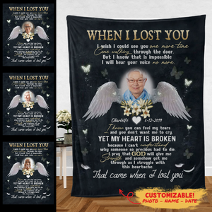 Angel Wings Flower Mother When I Lost You - Personalized Photo Blanket - Memorial Gift For Mom