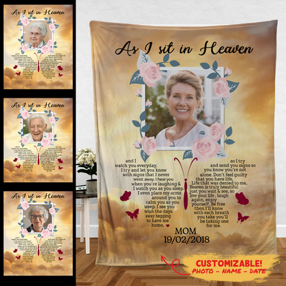 As I Sit In Heaven Custom Photo Blanket Memorial