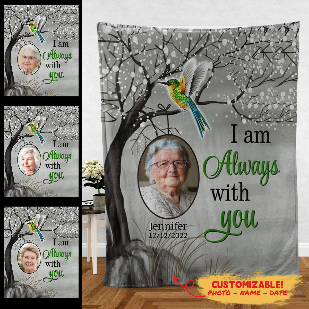 Humming Bird Always With You Personalized Blanket - Memorial
