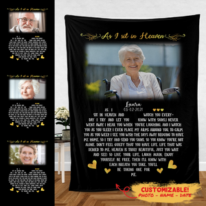 As I Sit In Heaven Black Personalized Photo Blanket Memorial