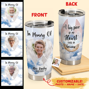 In Memory Personalized Gifts - Angel Wings A Big Piece Of My Heart - Hot Cold Tumbler Personalized