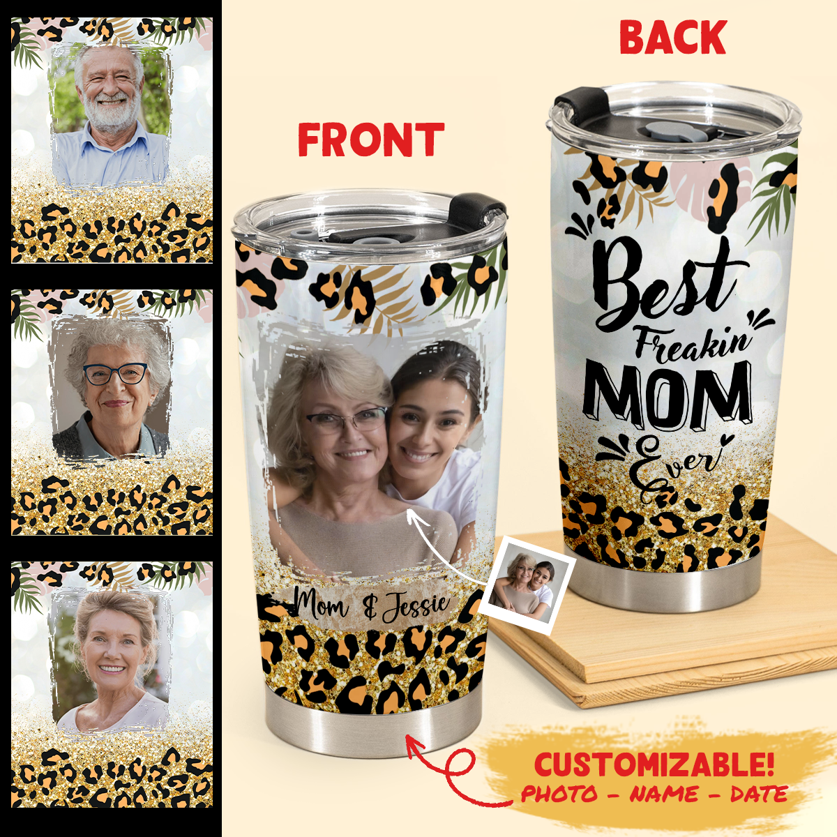 Mother's Day Personalized Gifts - Best Freakin Mom Ever Leopard Leaf - Personalized Coffee Tumbler