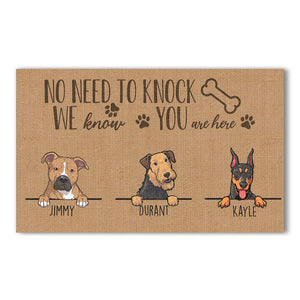several dogs breeds with quotes on doormat