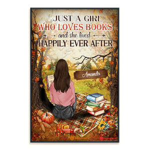 Autumn Reading Girl And She Lived Happily Ever After - Personalized Canvas - Book