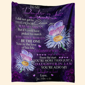 To My Daughter-In-Law - You're Also My Daughter-in-Heart Butterfly Purple Blanket Gift From Mother-in-law Birthday Gift Home Decor Bedding Couch Sofa Soft And Comfy Cozy