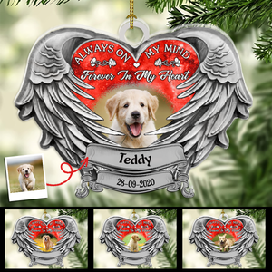 Dog Memorial Christmas Ornaments - Red Heart Shape - Always On My Mind - Dog Memorial Gift Items