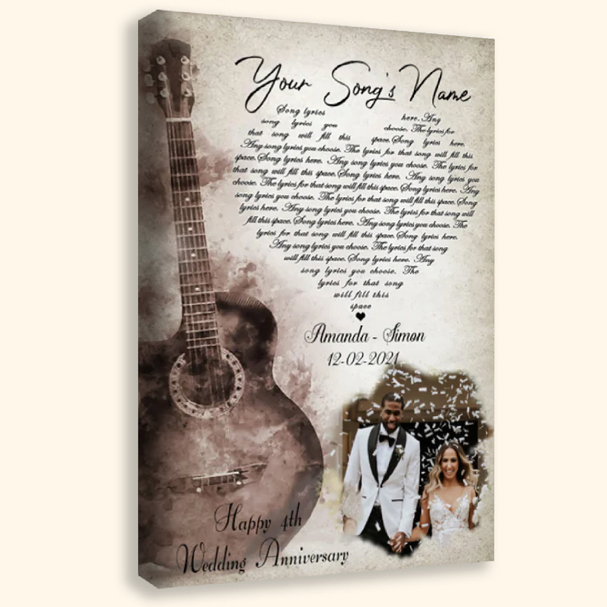 Guitar Song Lyrics Personalized Canvas Gift For Couple