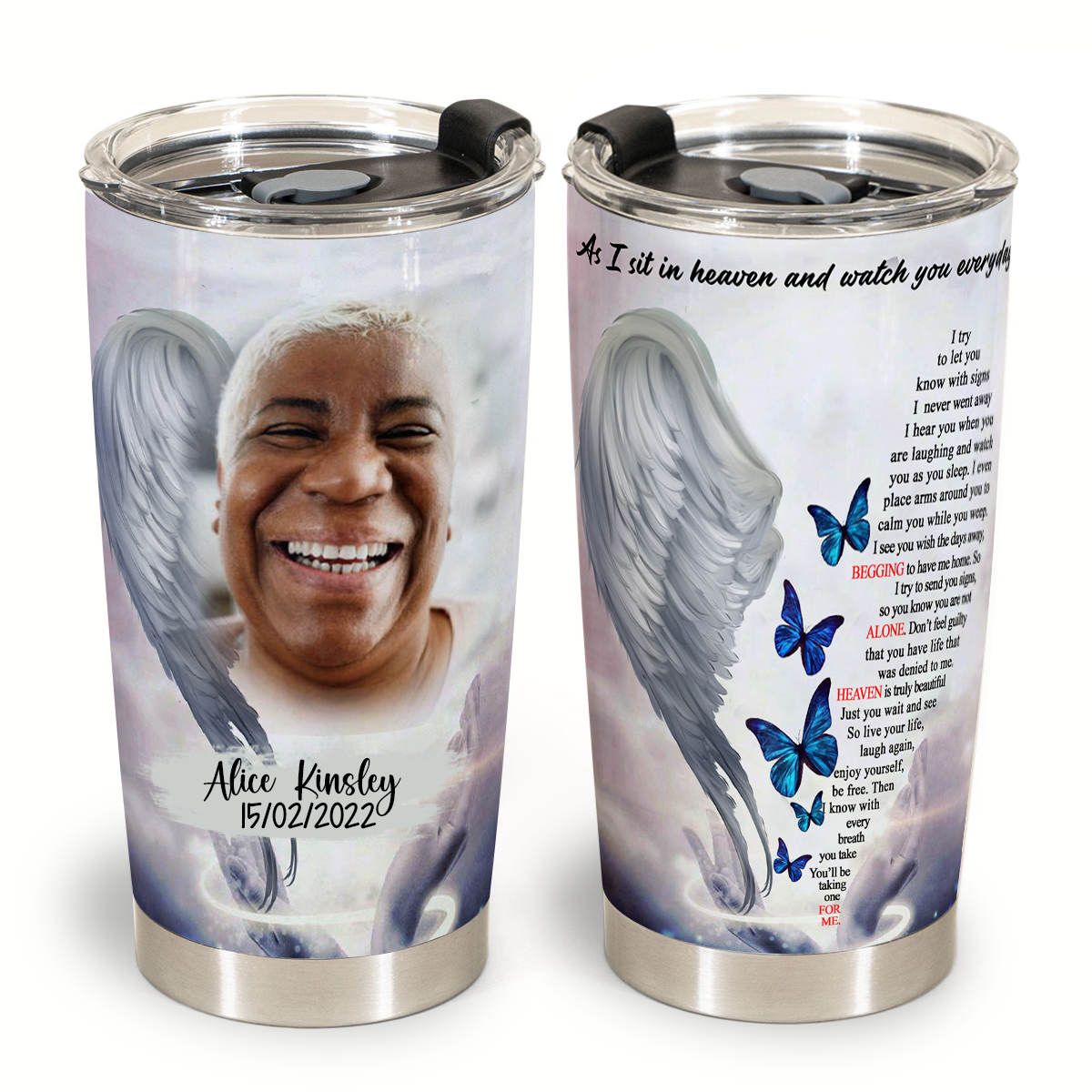 In Loving Memory Gifts - As I Sit In Heaven Angel Wings - Personalized Tumbler Cup