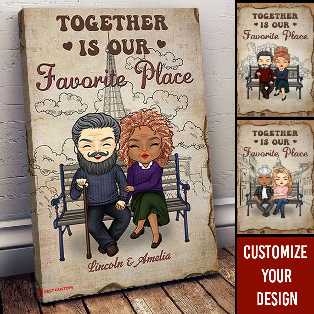 Together Is Our Favorite Place - Personalized Canvas - Gift For Couple