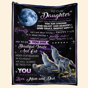 To Our Daughter - We will Always be There for You Wolf Blanket Gift For Daughter From Mom And Dad Birthday Gift Home Decor Bedding Couch Sofa Soft And Comfy Cozy