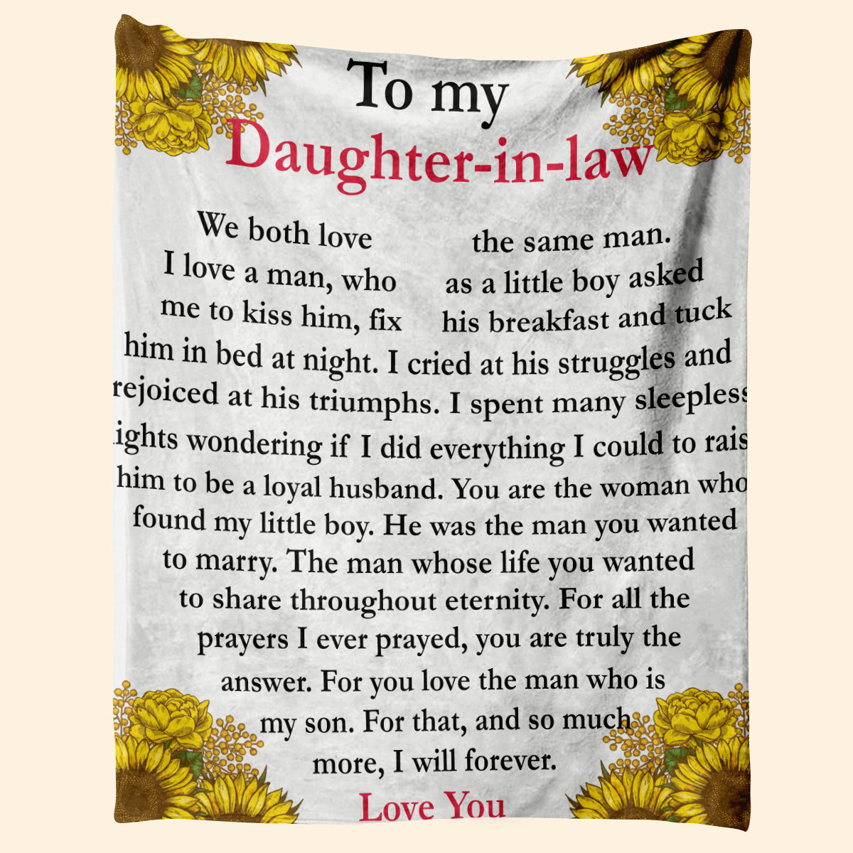 Gift For Daughter-in-law Blanket, Sunflower To My Daughter-in-law We Both Love The Same Man