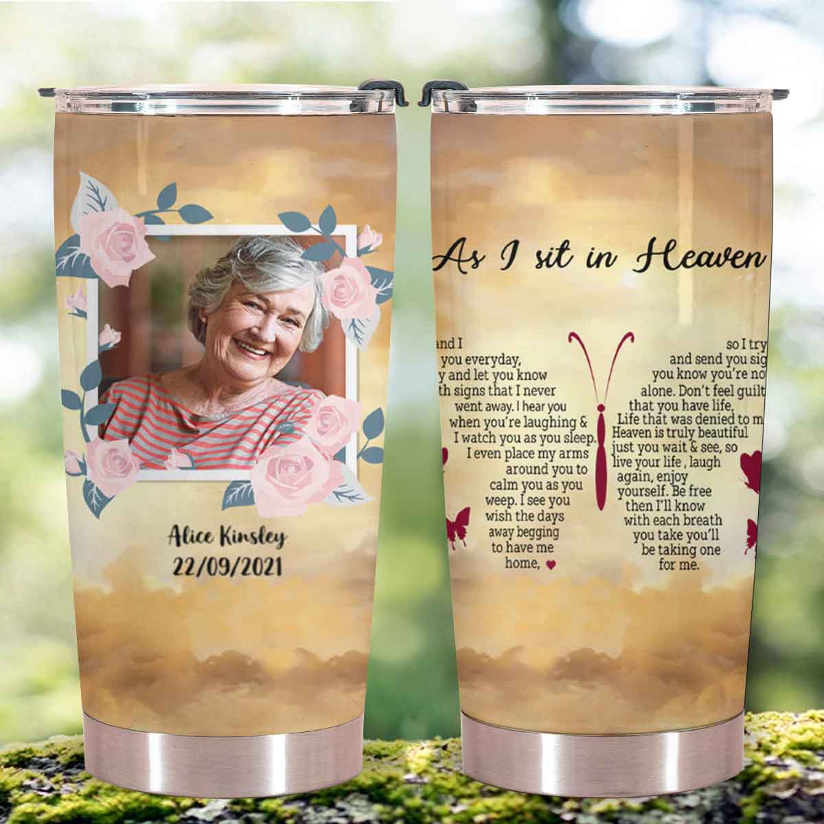 Memorial Tumbler, As I Sit In Heaven Custom Photo Memorial Gift