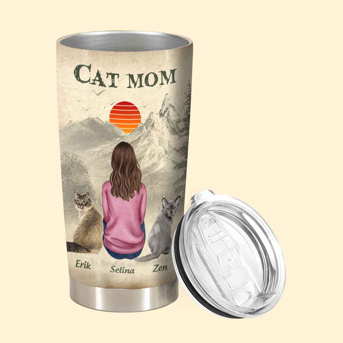 Cat Mom And Her Baby - Personalized Tumbler - Birthday Mother's Day Gifts For Cat Mom Tumbler - Cat Mom