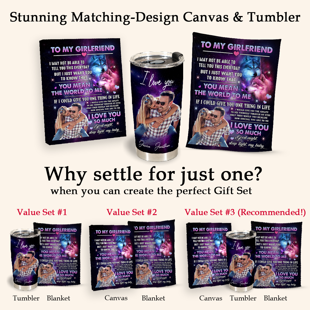 Best Valentine Gift For Girlfriend,  Wolf Couple To My Girlfriend You Mean The World To Me - Love From Boyfriend