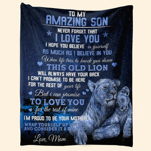 To My Amazing Son I'm Proud To Be Your Mother From Lion Mom Blanket Gift For SOn From Mom Birthday Gift Home Decor Bedding Couch Sofa Soft and Comfy Cozy