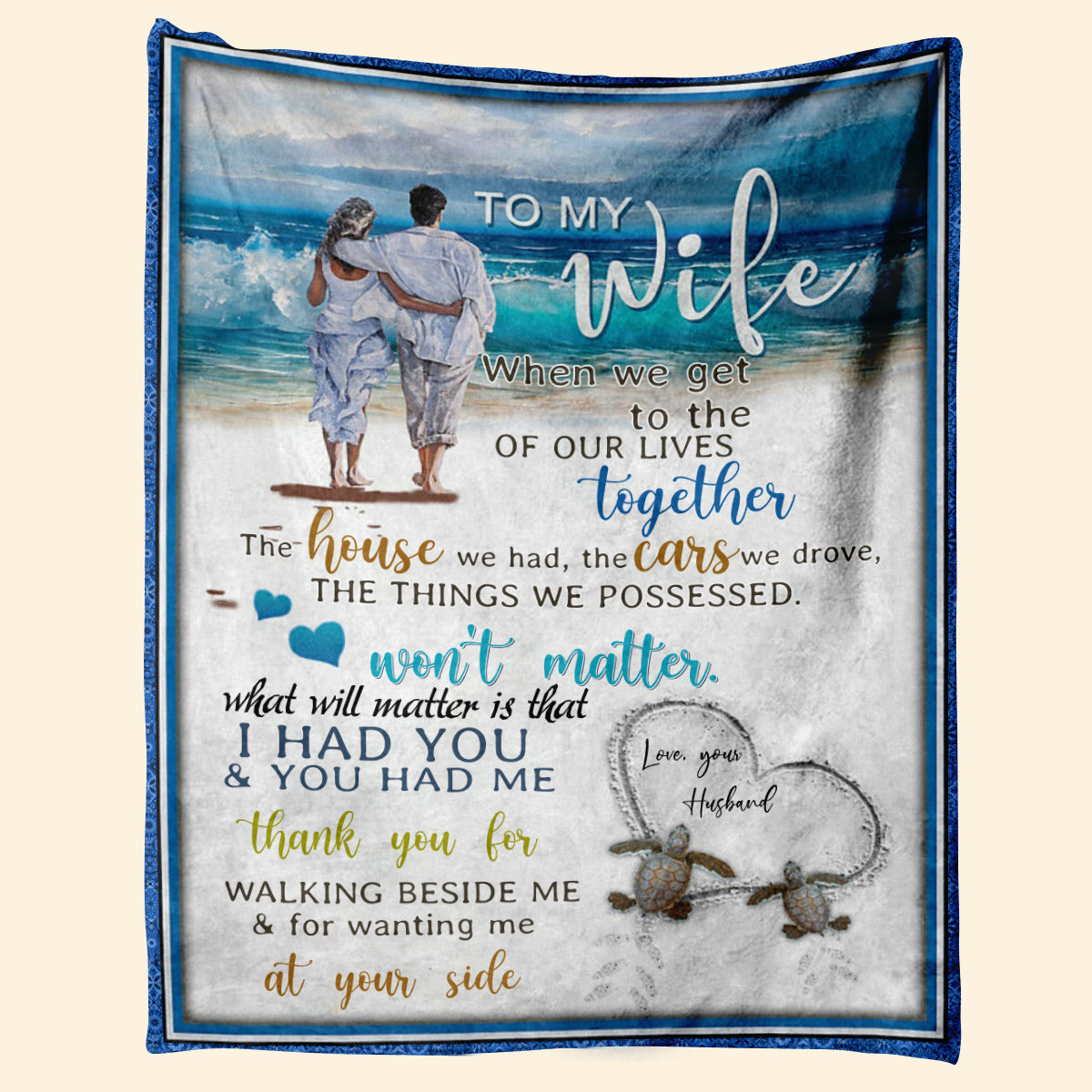 My Wife Love On The Beach Thank You For Walking Beside Me Gift From Husband Fleece Blanket - Quilt Blanket