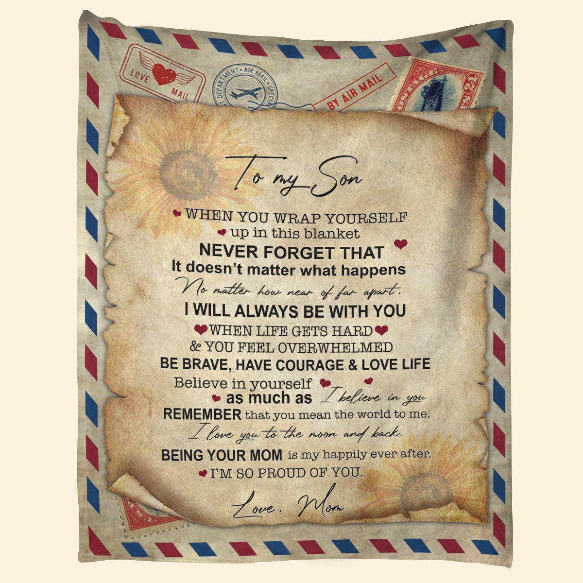 Gift For Son Blanket, From Mom To My Son I'm So Proud Of You Fleece Blanket Gift For Son