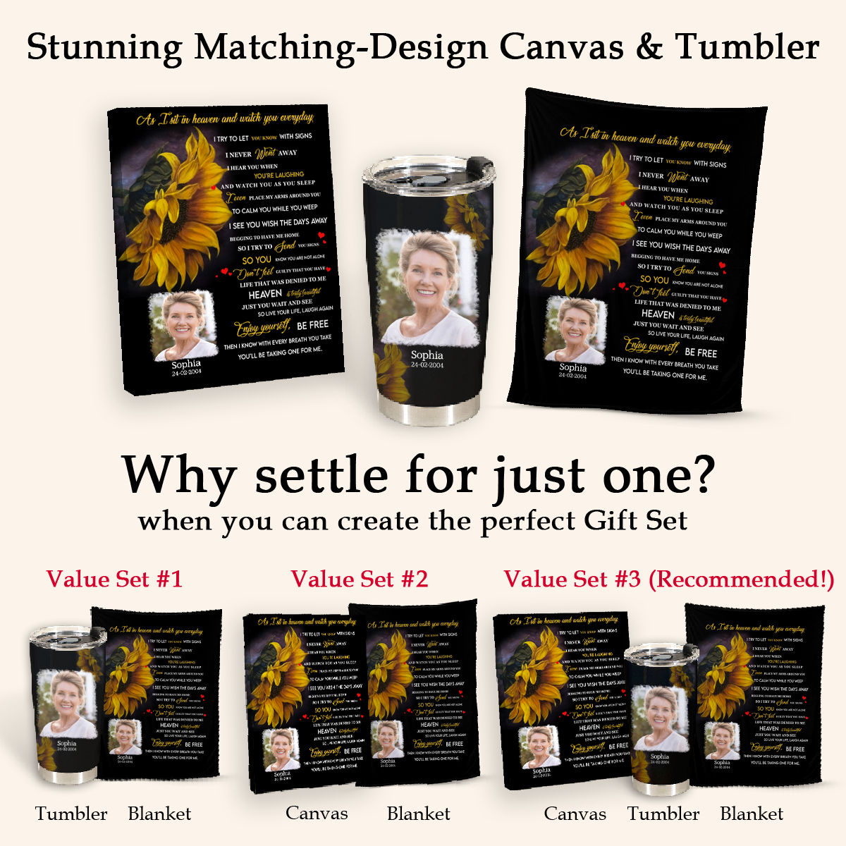 Heaven Sunflower Personalized Photo Blanket Memorial