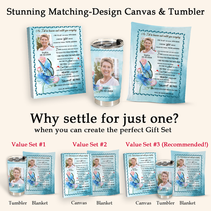 As I Sit In Heaven Blue Butterfly Custom Photo Blanket Memorial