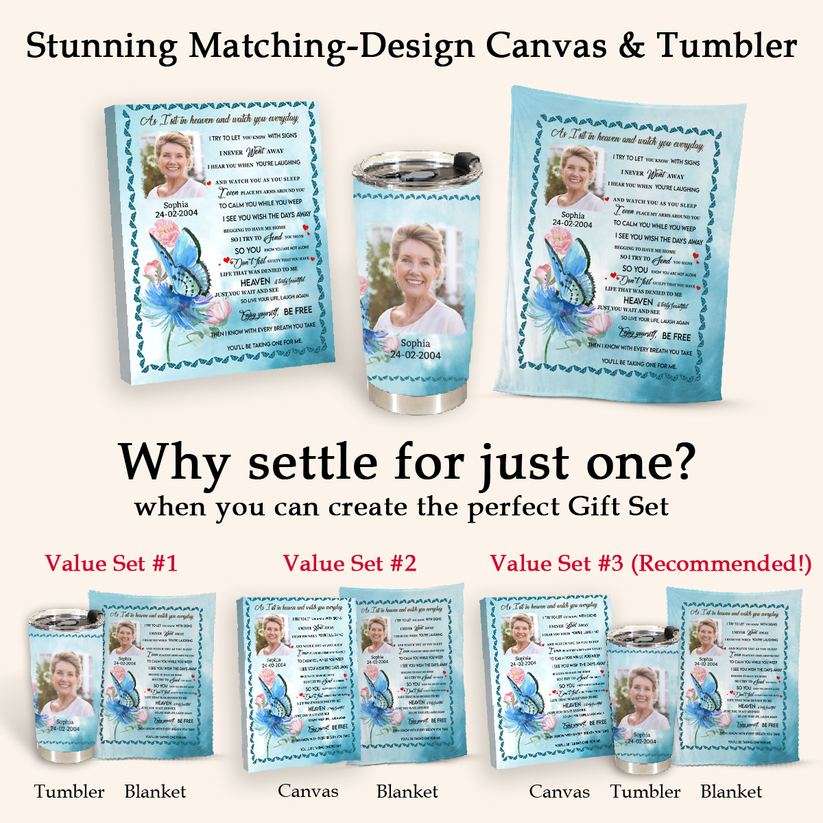 As I Sit In Heaven Blue Butterfly Custom Photo Blanket Memorial